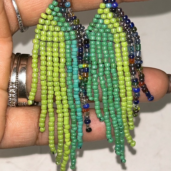 Vibrant Beaded Earrings in Green and Blue - Picture 3 of 3